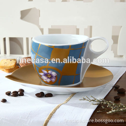 100CC Hyper White Porcelain Golden Cup of Diagonal Daisy